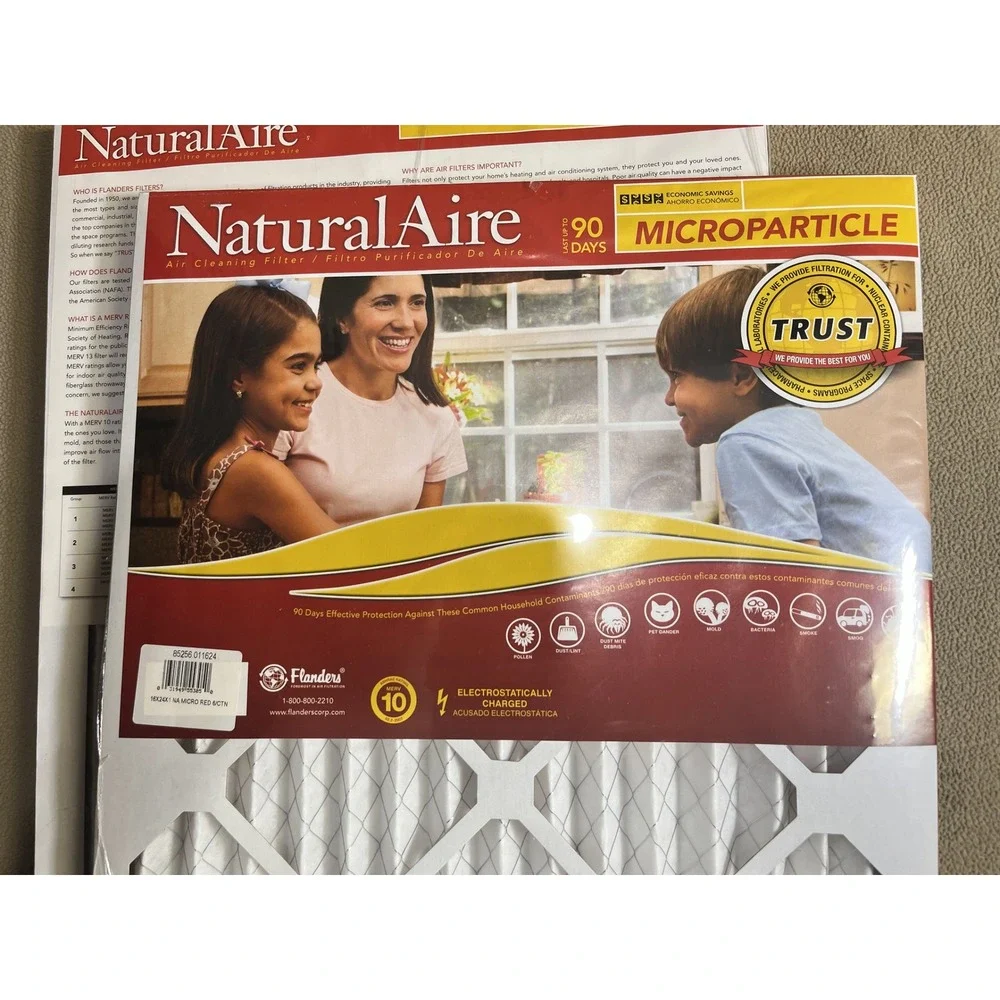 (2) NaturalAire 16x24x1 Microparticle Air Filter 90 Day Electrostatic‎ MERV 10
